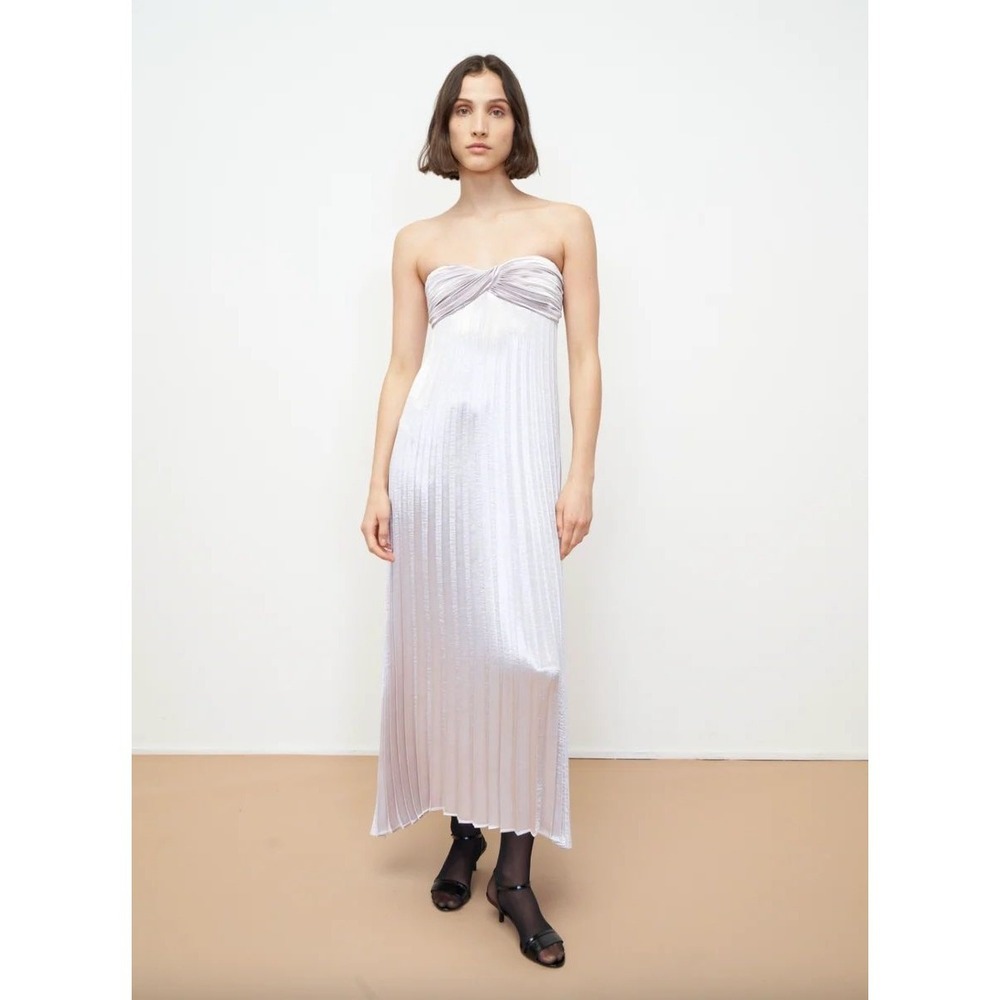 Rebecca Taylor Lamé Metallic Pleated Maxi Dress Lavender Silver Gown Size 6